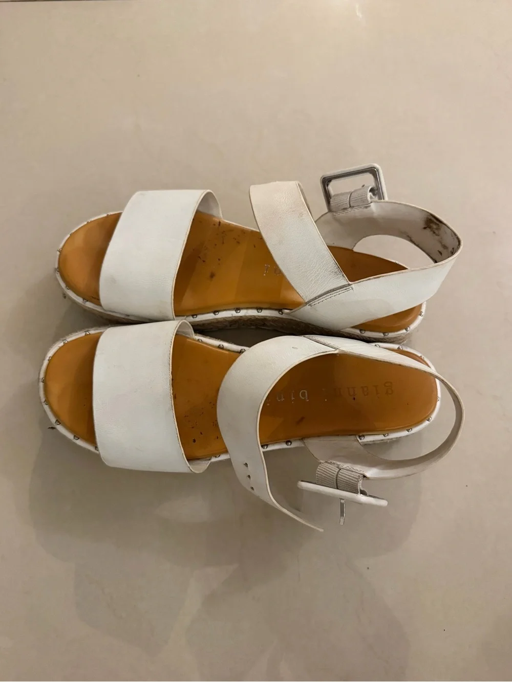 Gianni Bini White Platform Sandals with Tan Insole